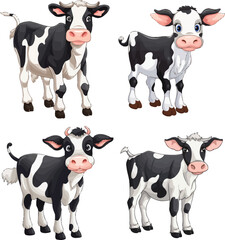 Cartoon Cows Vector Illustration Set