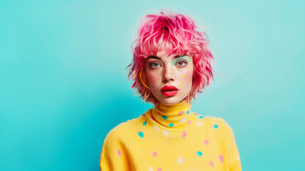 Portrait of a beautiful girl with colorful hair, Fashion pretty woman portrait