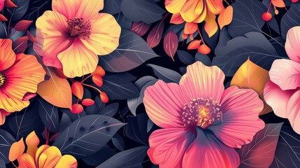 Vivid floral pattern with a burst of colors and textures