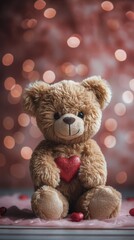 Brown Bear Holding Red Heart