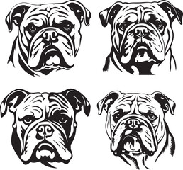 Bulldog Head Stencil Vector Silhouette Set