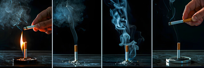Comprehensive Visual Guide on Smoking a Cigarette: From Lighting Up to Stamping Out - obrazy, fototapety, plakaty