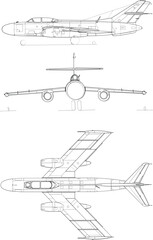 Adobe Illustrator Artwork Yakovlev Yak-25 3-view svg vector file.eps
