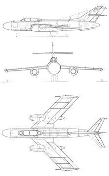 Yakovlev Yak-25 3-view svg vector file