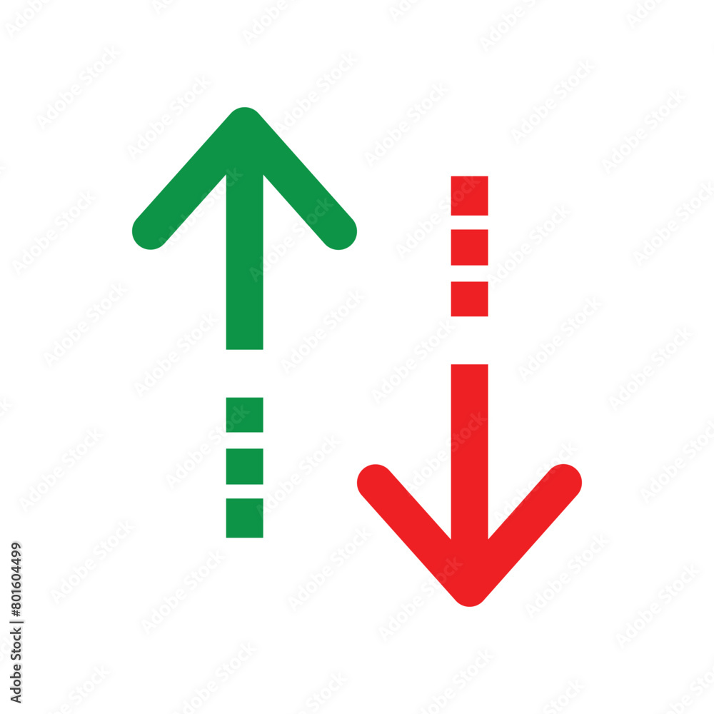 Aufkleber web green arrow up and red down arrow sign. flat style design. up and down arrows icon vector, fille