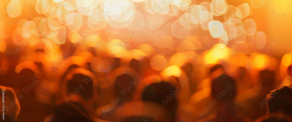 Poster a blurry image of a crowd at an event with bright lights. generative ai.