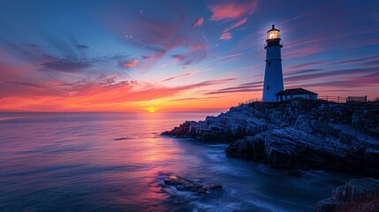 Fototapeta premium Aerial View of Lighthouse at Sunset