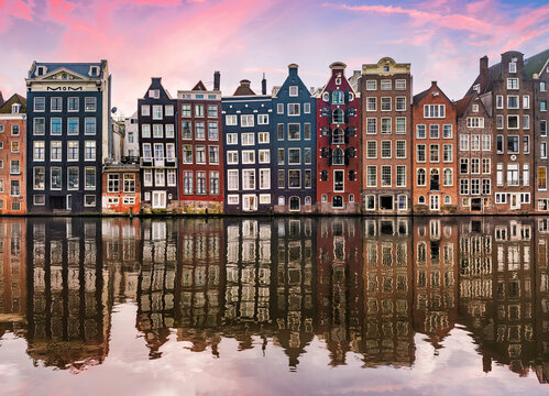 Traditional canal houses in Amsterdam, Netherlands