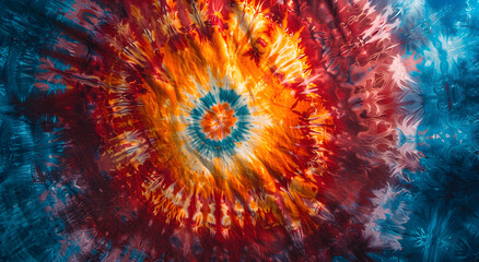 Vibrant Tie-Dye Explosion in Fiery Reds and Cool Blues.