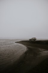 Peaceful beach aesthetic, parked car
