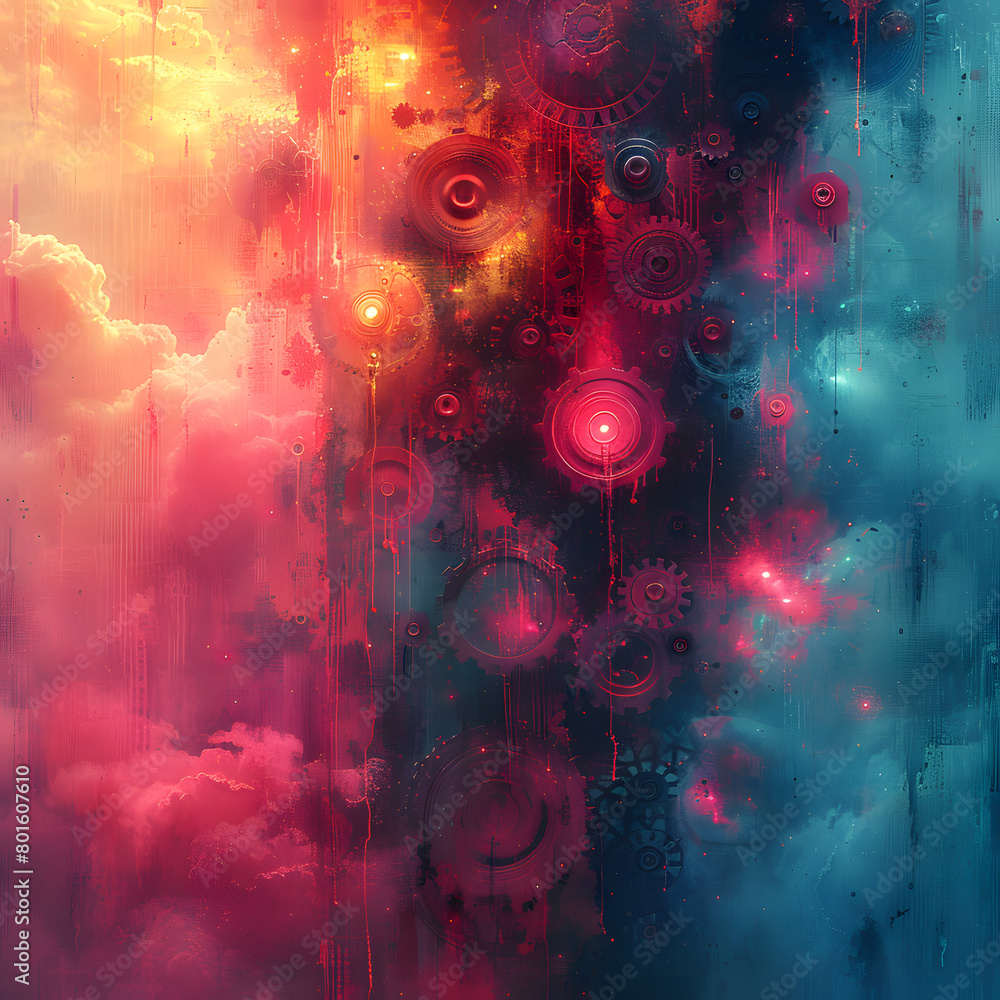 Poster futuristic digital background with intricate gears and copy space