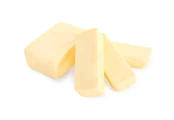 Slices of tasty butter isolated on white