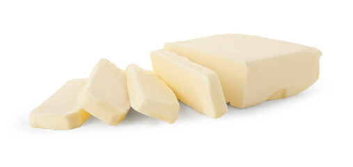 Slices of tasty butter isolated on white
