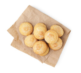 Tasty sweet sugar cookies isolated on white, top view