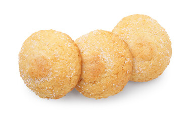 Tasty sweet sugar cookies isolated on white, top view
