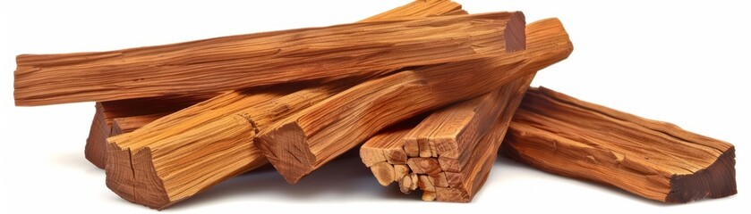 Fragrant Sandalwood, cherished for its aromatic properties, hints at a legacy of spiritual and medicinal uses, isolated on white background