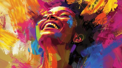 abstract paint portrait of joyful woman with vibrant colors and energetic brushstrokes digital painting