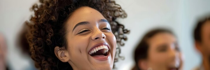 A group of people are sitting in a circle and laughing.