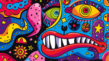 Groovy cartoon, style designs fun colorful rainbow bright and engaging, fantasy world, black and white to create a sense of nostalgia, storytelling, coloring book.