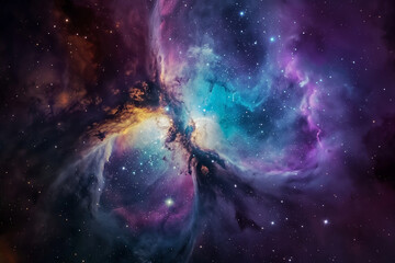 Nebula astrophotography, cosmos and science astronomy background with deep space objects