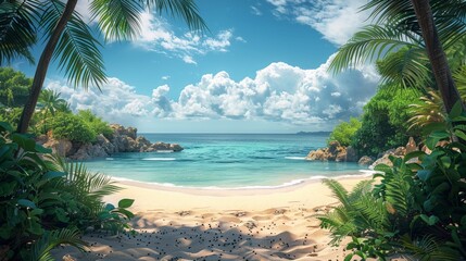 Tropical Beach With Palm Trees