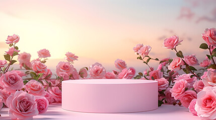 A serene composition with pink roses and a soft pastel backdrop, suitable for romantic and celebratory occasions.
