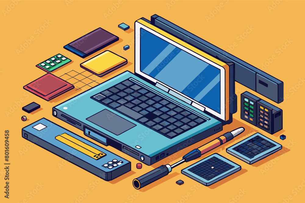 Poster a modular laptop with swappable components for upgrading specific features.