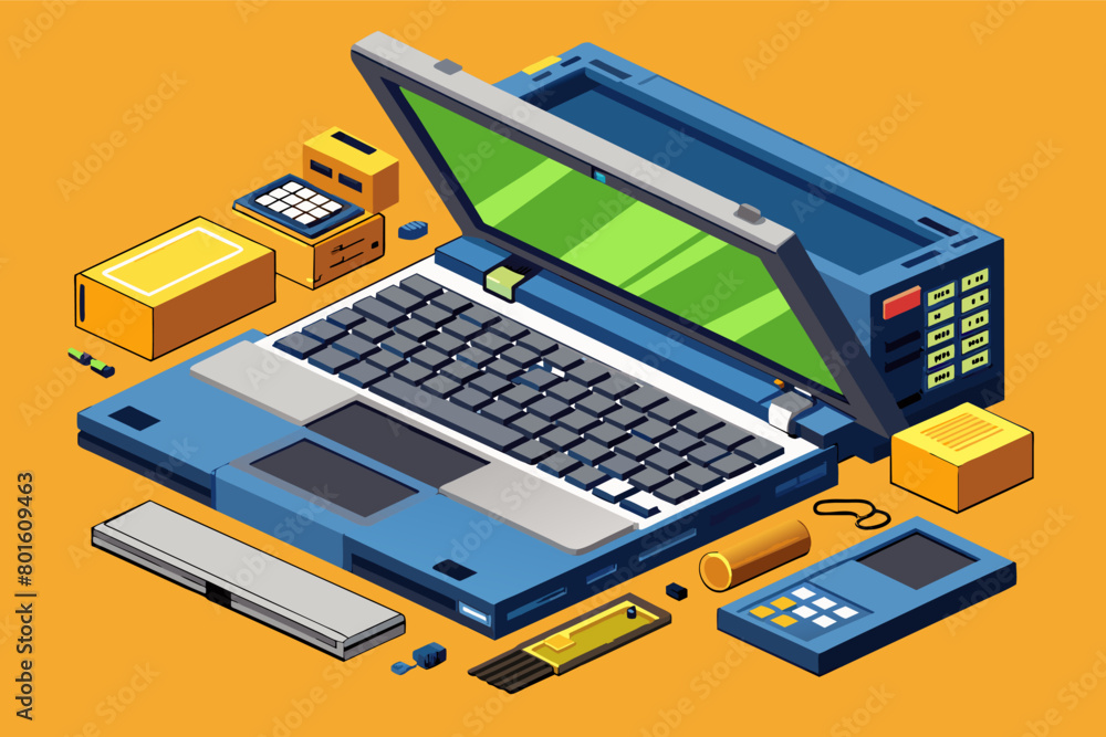 Poster a modular laptop with swappable components for upgrading specific features.
