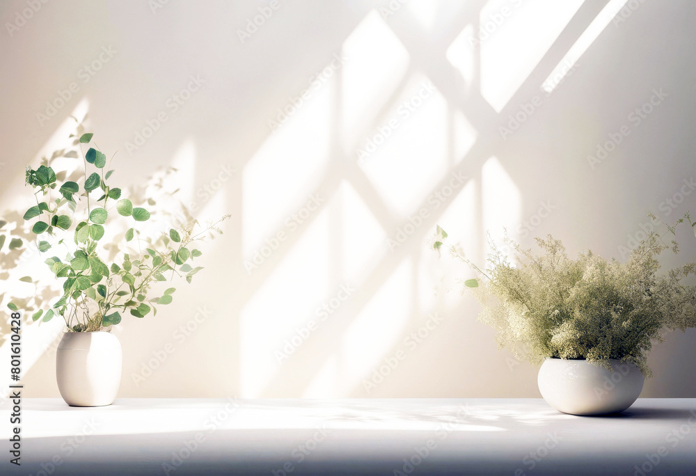Aufkleber 'on vegetation window shadow intricate andand light presentation product background beige gentle abs