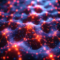 Fototapeta premium Vibrant Digital Canvas: Glowing Network in Azure, Coral, and Sage