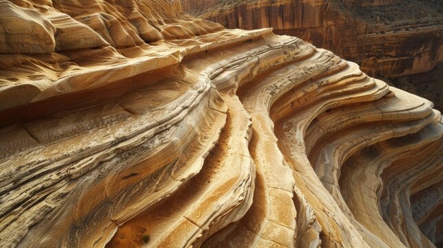 A canyon carved by a river its steep walls displaying intricate patterns of erosion and weathering from centuries of flowing water..
