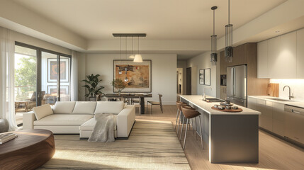 Fototapeta premium With the sound of construction echoing through the open floor plan, builders renovate modern, bright apartments with precision and care, their craftsmanship elevating the space int