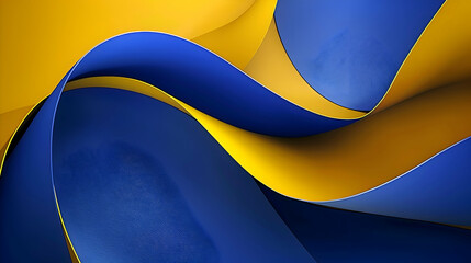 Abstract artwork with minimalist geometry and fluid curves, using a rich palette of sapphire blue and bright yellow, presented as if photographed by an HD camera