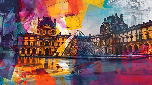 Architeture Abstract Illustration Colorfull of Louvre Museum Paris France
