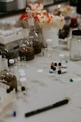 Lab table background, science laboratory