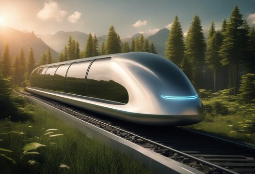 'energy clean innovation train hyperloop levitation future magnetic nature moving background render transportation technology d three-dimensional architecture building car eco'