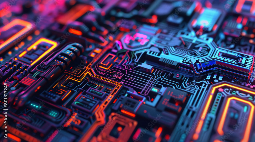 Aufkleber a colorful image of a computer chip with a neon glow