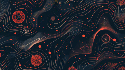 A black and orange background with a lot of dots and lines