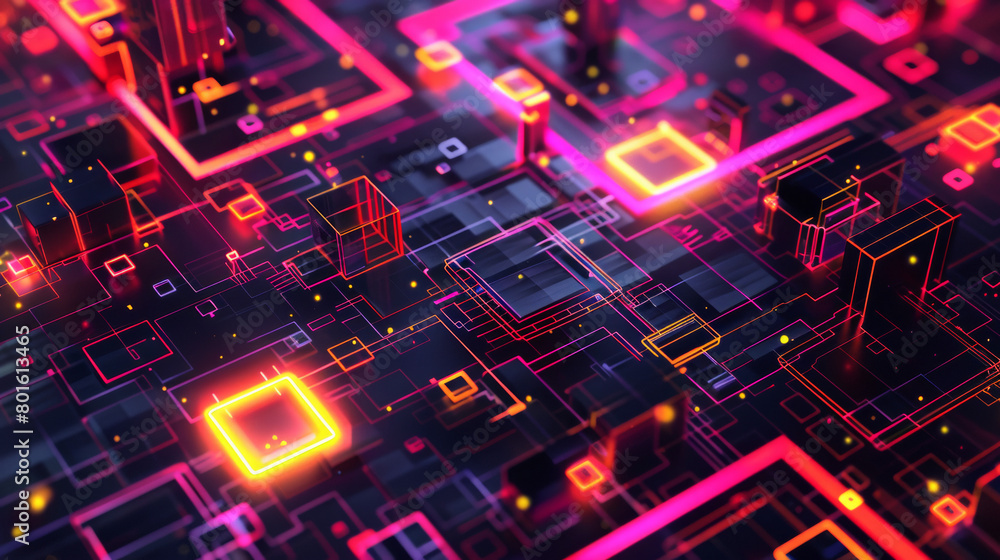 Poster a computer chip with a red and orange background