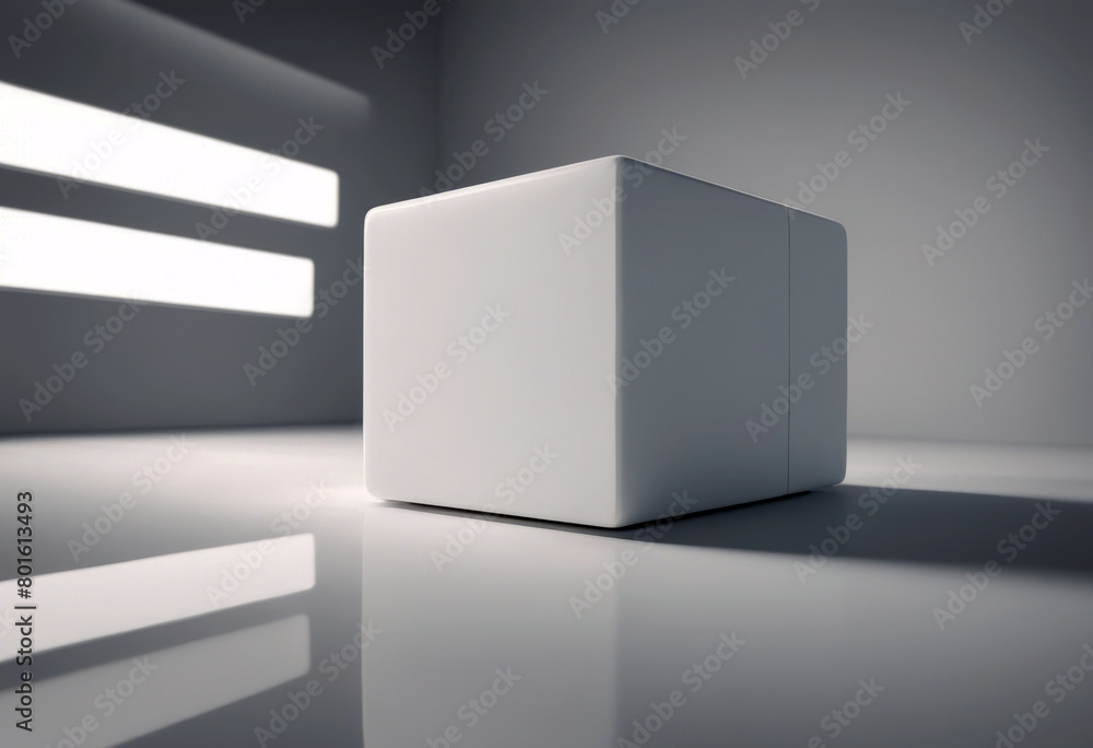 Aufkleber 'white 3d render illustration cube poduim three-dimensional abstract still life black-and-white shad