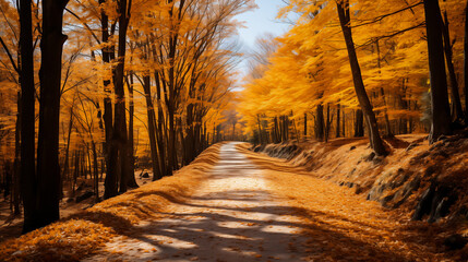 Colorful deciduous forests in the golden season. Autumn charm