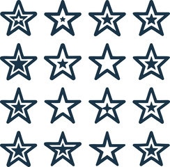 Stars set icons of black hand drawn vector stars in doodle style on a white background. Can be used as a pattern or standalone element, sketch brush marks.