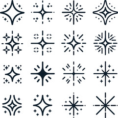 Fototapeta premium Sparkling Stars set icons retro futuristic sparkle sign vector design.pastel colorful black and white Templates for design, posters, projects, banners, logo, and business cards Shine icon, Clean star 