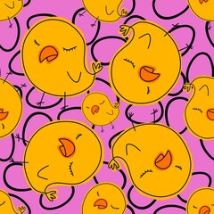 Cartoon Doodle Easter seamless chicken and eggs pattern for wrapping paper and fabrics and linens and kids