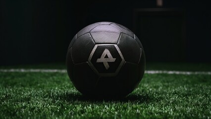Black soccer ball on the grass, background concept for sport and football