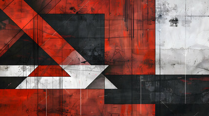 An abstract composition with elegant geometric shapes smoothly blended in a palette of red, black, and white, designed to resemble an HD photograph