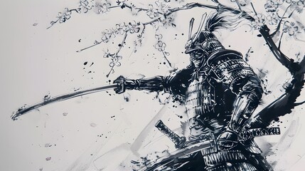 Obraz premium Abstract ink drawing of a samurai. Japanese style art.