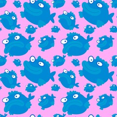 Cartoon sea animals seamless fish pattern for wrapping paper and fabrics