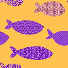 Fototapeta premium Cartoon sea animals seamless fish pattern for wrapping paper and fabrics