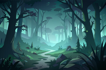 A foggy forest with mysterious atmosphere